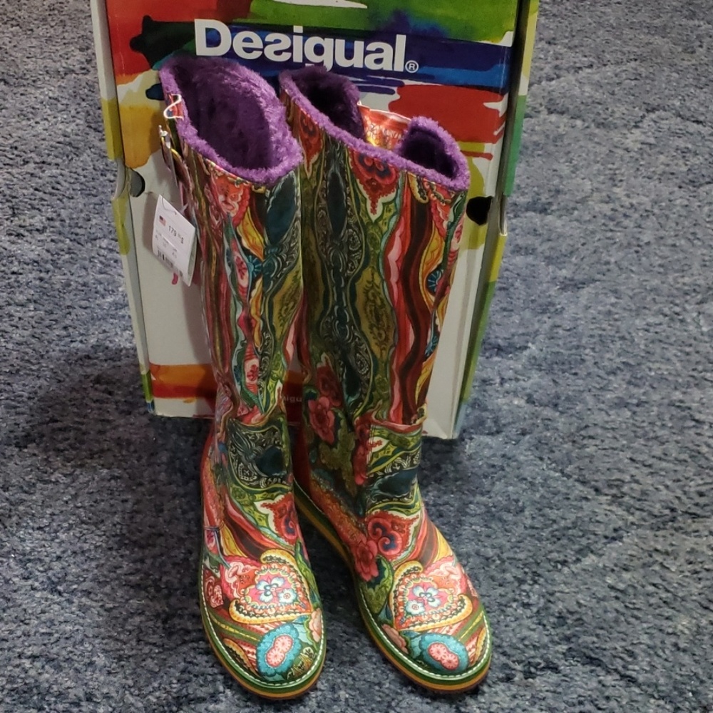 Desigual Multicolor Patterned Winter & Rain Boots-Worn Once